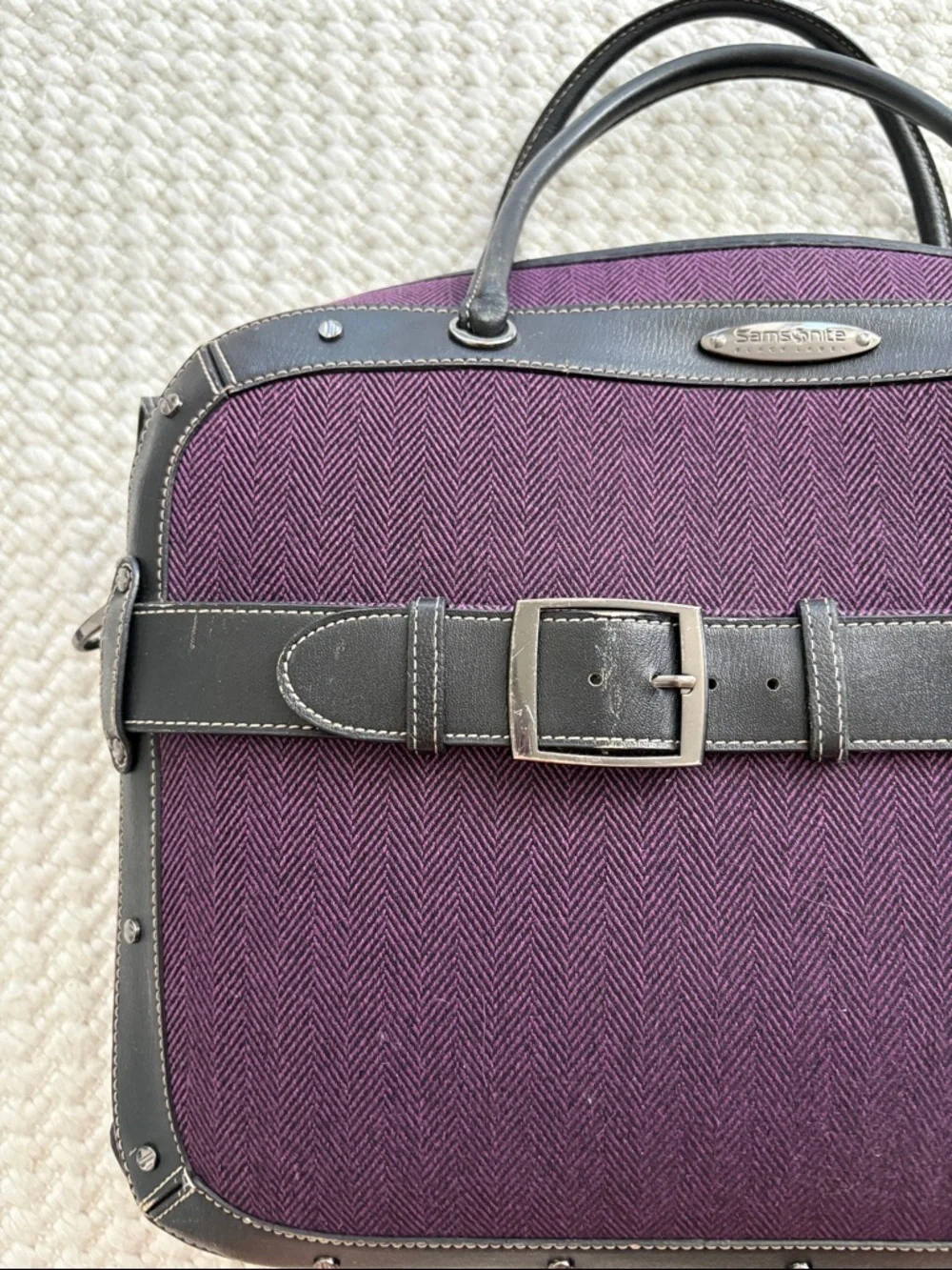 Samsonite Black Label Purple Men's Travel Briefcase with Black Leather Trim